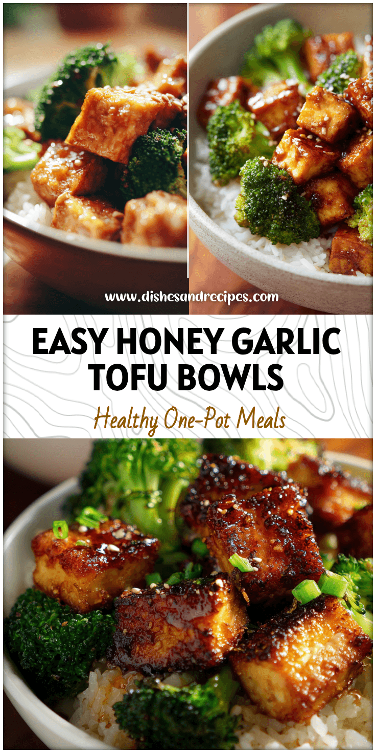 Bowl of crispy honey garlic tofu with broccoli over rice for a flavorful Garlic Tofu Dinner.